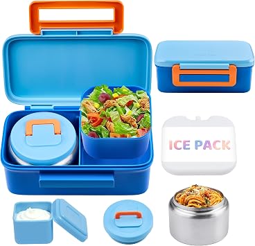 JXXM Lunch Box for Kids With 8oz Soup Thermo, Leak-proof Lunch Container with 2 Compartments, Thermo Food Jar Food Containers for Back to School Girls Boys Blue