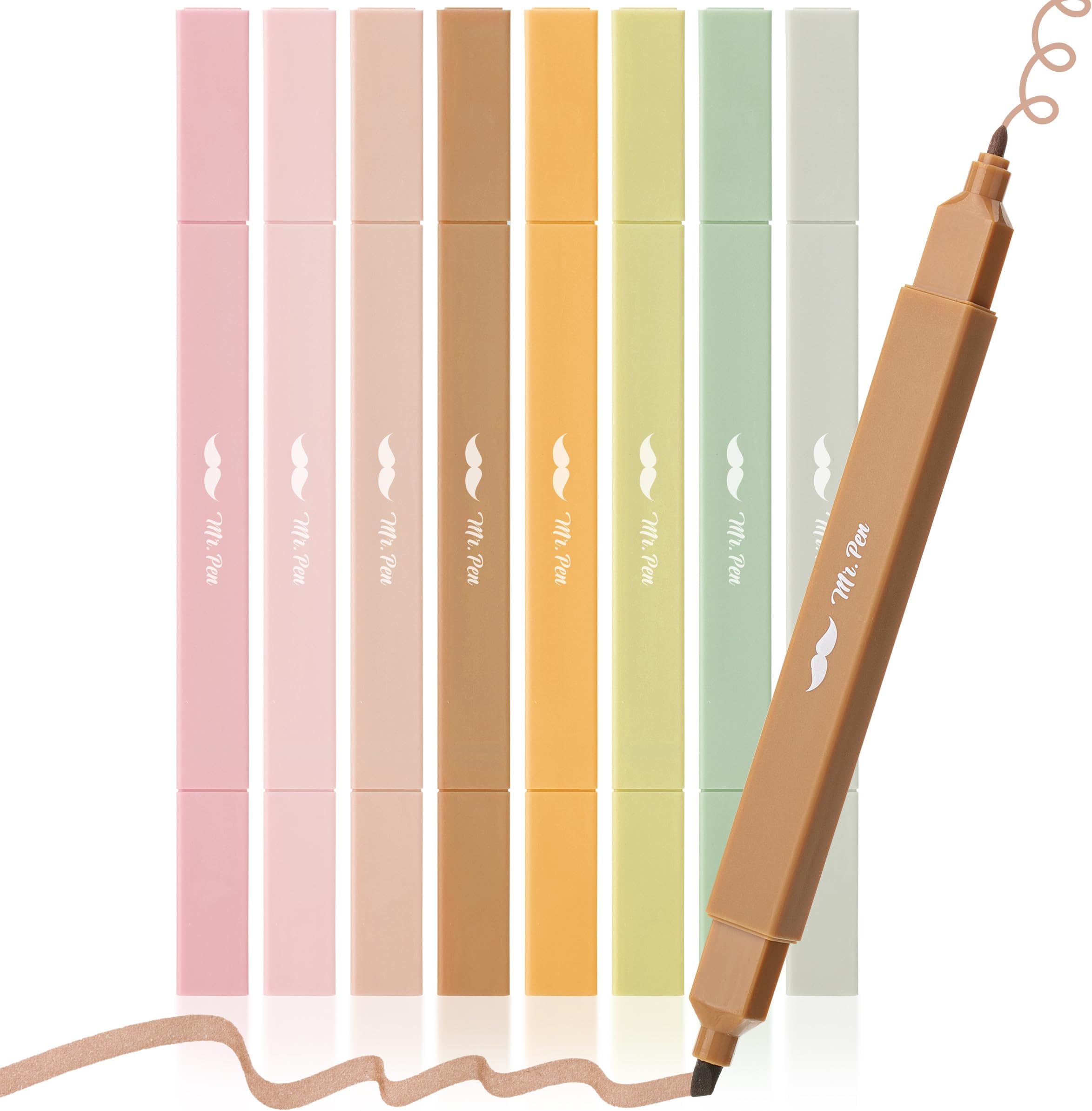 Mr. Pen- Dual Tip Aesthetic Highlighters, 8 pcs, Chisel & Fine Tip, Cute Highlighters Assorted Colors for Journaling, Highlighting, Underlining, Fast Dry, Back to School Supplies