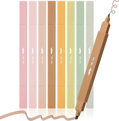 Mr. Pen - Resaltadores estéticos de doble punta, 8 piezas, cincel y puntas finas, tonos terrosos