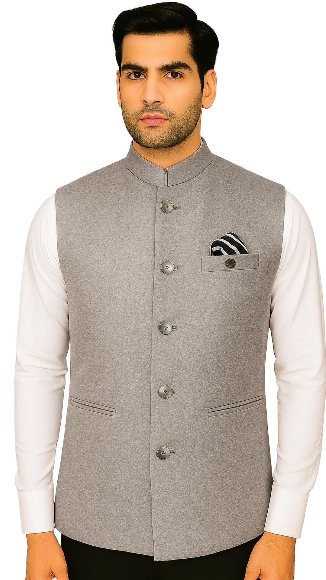 MEN 'S NEHRU MODHI JACKET (WAISTCOAT) - ALONG WITH INNER POCKET PREMIUM FABRIC WITH WOOL BLEND LINING STYLISH SLEEVELESS REGULAR FIT WAISTCOAT FOR FESTIVELS- FORMAL AND CASUAL (Grey- 38)