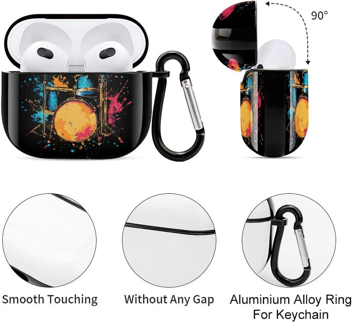 Colorful Drum Set Funny Case Cover Compatible with AirPods 3rd with Keychain Protective Accessories image 4