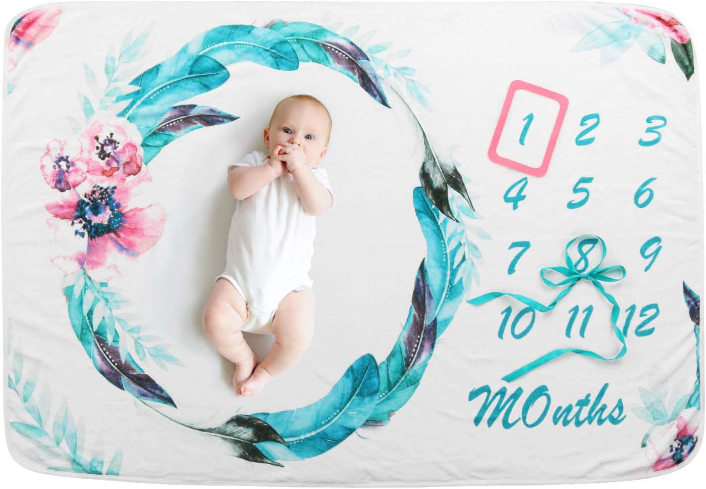 AiKiddo Baby Monthly Milestone Blanket | Fleece Baby Photography Backdrop Memory Blanket | Newborn to 12 Months, Watch Baby Boy or Girl Grow | Soft & Large, 60in X 40in