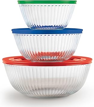 Pyrex Sculpted (3-Pack) Glass Mixing Bowls Set With Lids - Thumbnail 4