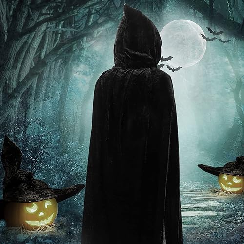 Miniatura 2 de Capa de bruja, capa con capucha de Halloween, disfraz de capa larga con capucha para mujer, capa de terciopelo, túnica de Halloween para adultos,