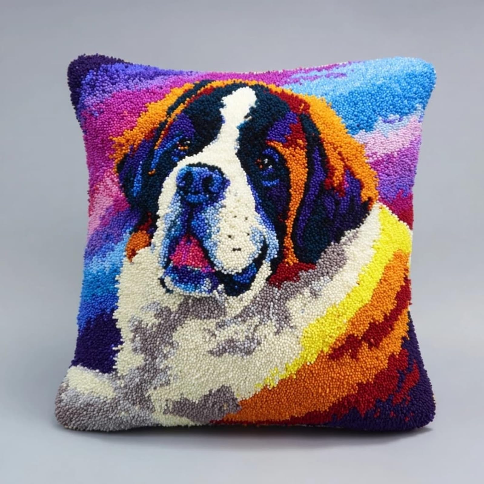 Axiangzik Latch Hook Pillow Kit 17X17in,Saint Bernard Dog Diy Embroidery Cushion For Adults Beginners With Latch Hook Tool For Home Sofa Bedroom Decor
