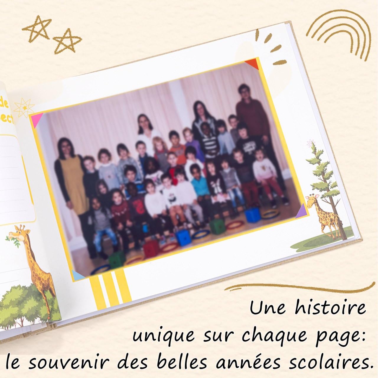 Album photos de classe PREMIUM dans sa box – Mon Album Photos de Classe de la maternelle au lycée – 98 pages – album photos scolaire enfant – stickers images et colles offerts – livre souvenir enfant