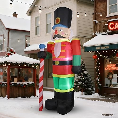 Miniatura 4 de yofit Soldado Cascanueces Inflable de Navidad de 8 Pies Decoraciones para Exteriores, Decoraciones Inflables Soldado de Santa con Luces LED para