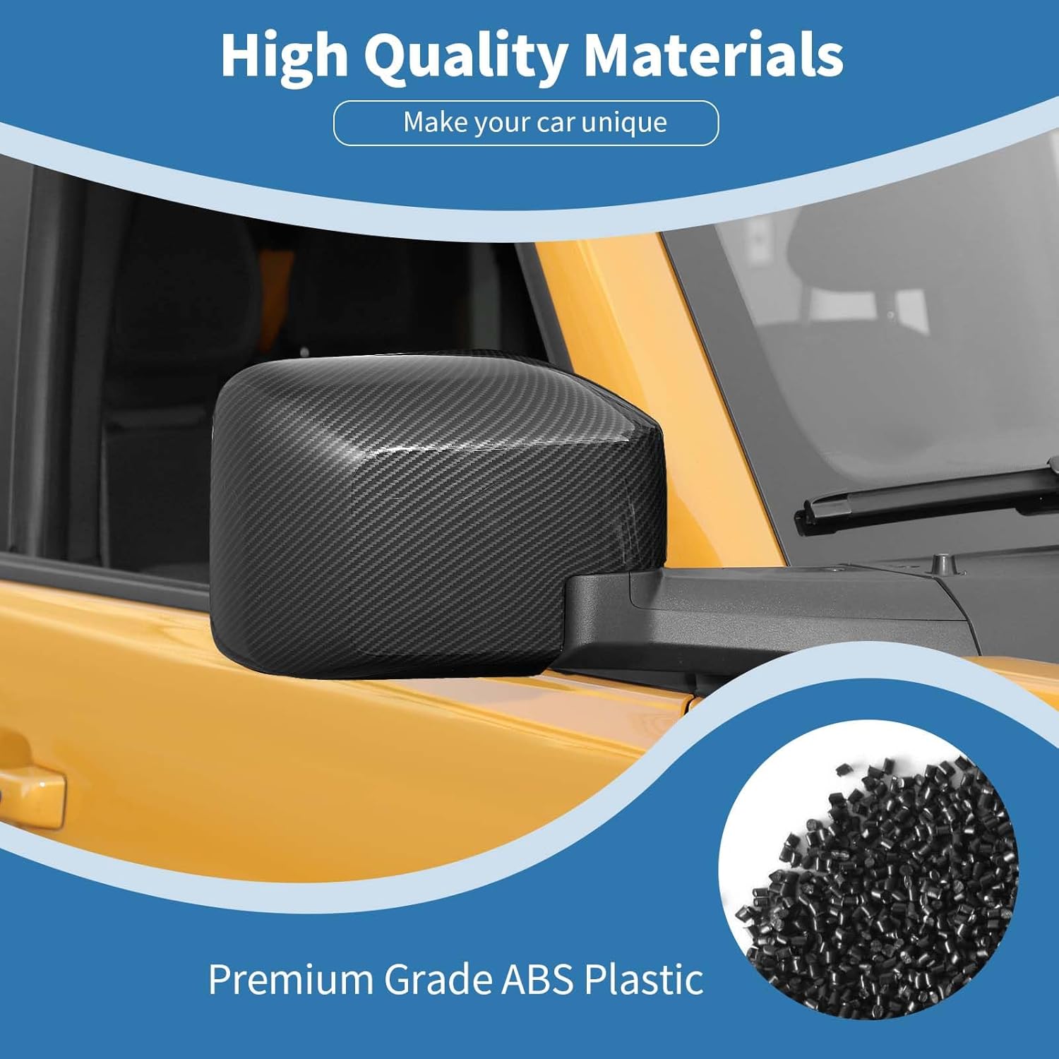 for Bronco Side Mirror Cover Trim Carbon Fiber for Ford Bronco 2021 2022 2023 Carbon Fiber Exterior Accessories 2pcs (for Mirror Without Light & Not for Sport)