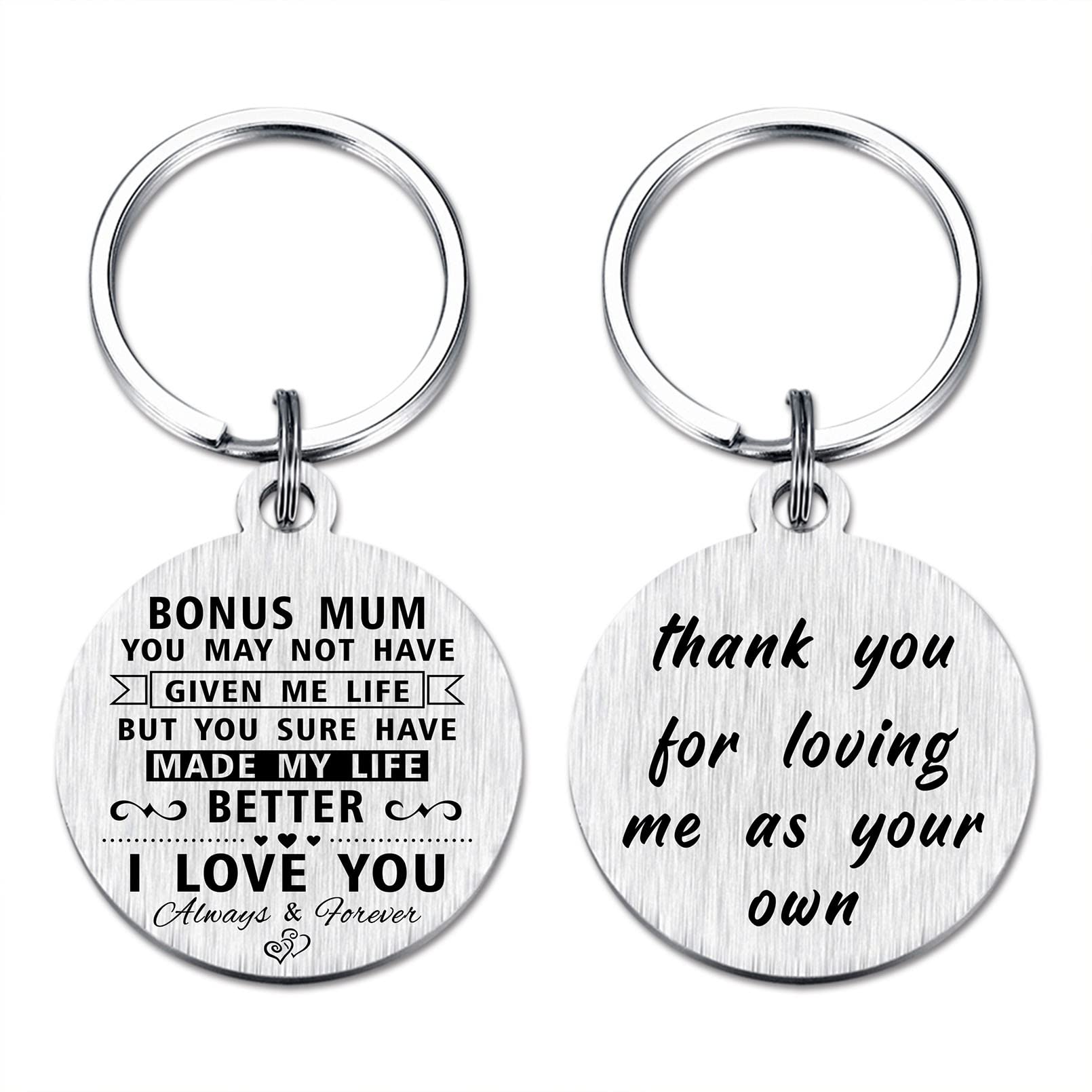 MOQIYXL Bonus Mum Gifts, Stepmum Birthday Gifts Keyring, Meaningful Step Mum Christmas Gifts, Thank You for Loving Me As Your Own, Bonus Mum, L