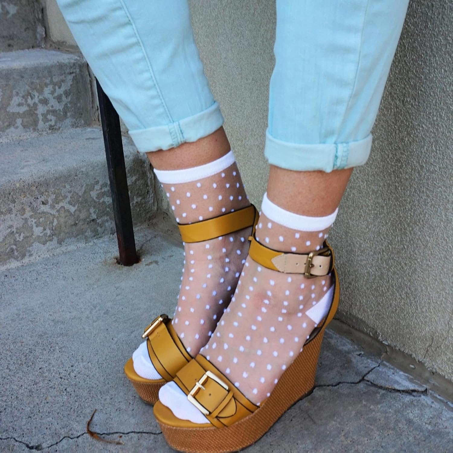 Women's Sheer Socks with Mesh Polka Dot Cute Casual Ankle Socks Ultra Thin Nylon Stocking 3-10Pairs - Image 3