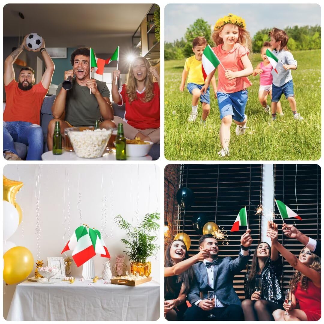 Bomtop 50 Pezzi Bandiera Italiana a Manovella 21 x 14 cm per Festa Nazionale, Eventi Sportivi, Decorazione Interna Esterna
