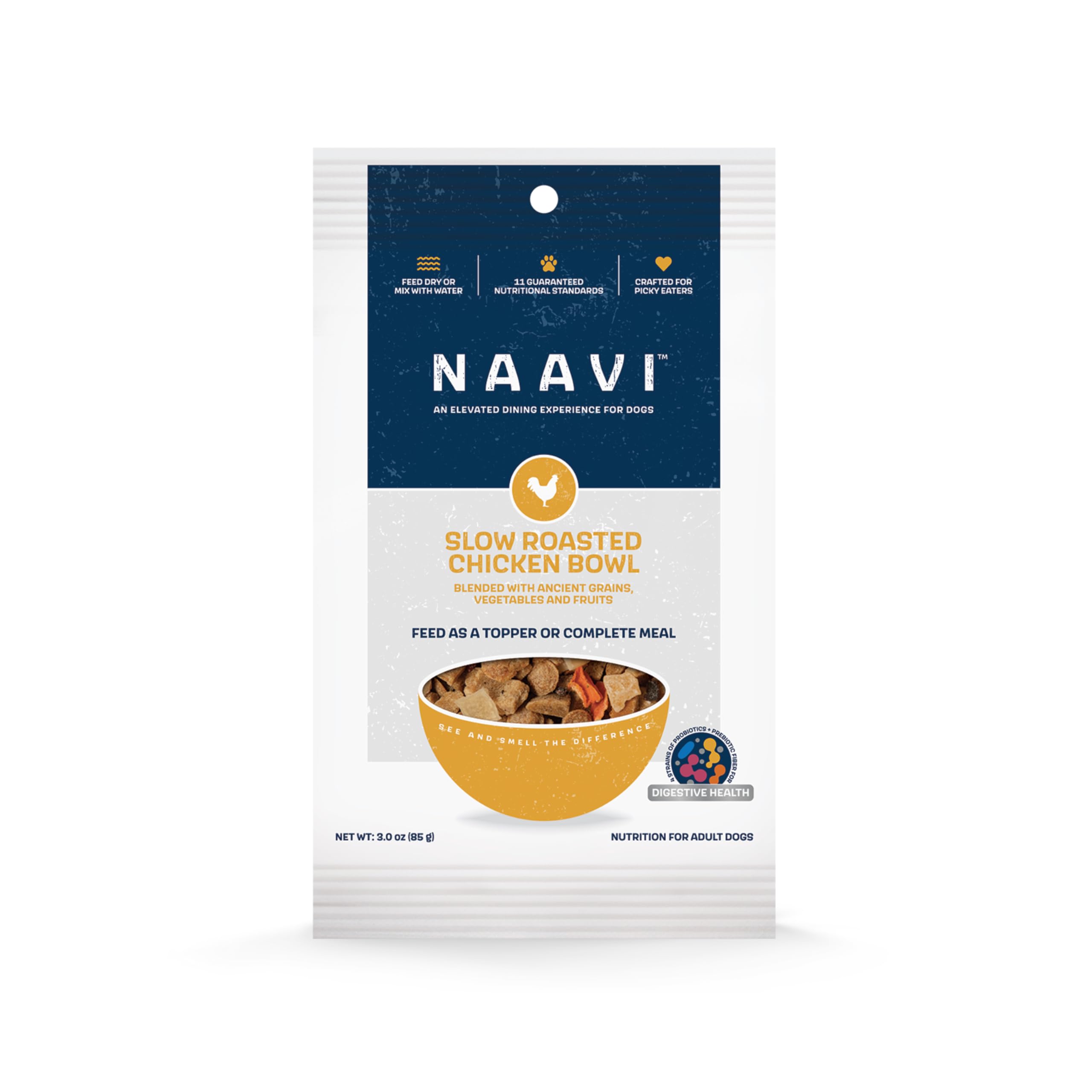 NAAVI Natural Dog Food - Slow-Roasted Chicken Bowl with Ancient Grains, Vegetables & Fruits - Ideal Wet/Dry Meal or Premium Dog Food Toppers for Picky Eaters (3 oz, Pack of 1)