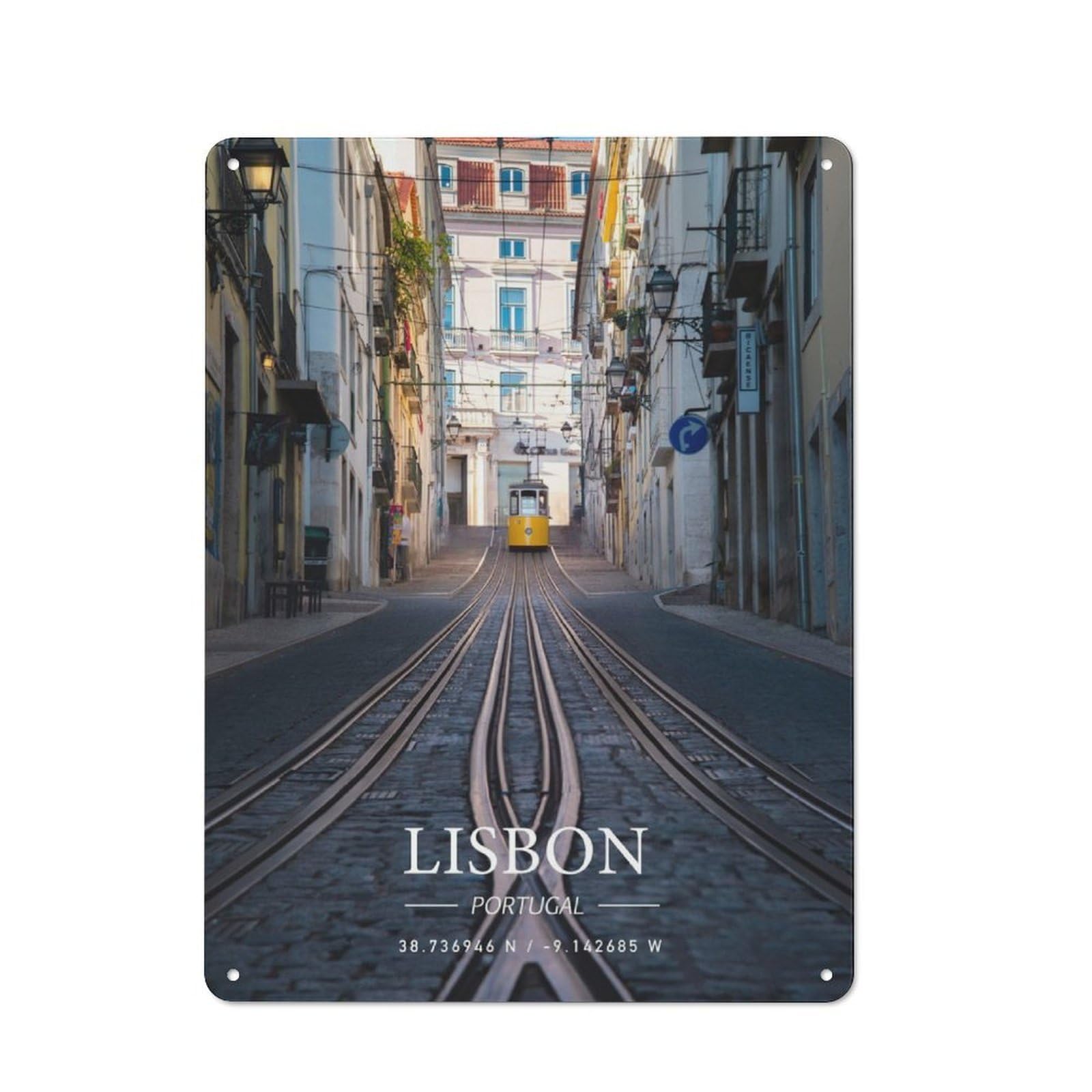 Junmoney Lisbon Retro Metal Wall Sign 40X30cm With For Bar Or Restaurant, A Housewarming Gift For Hospitality Decor Collectors