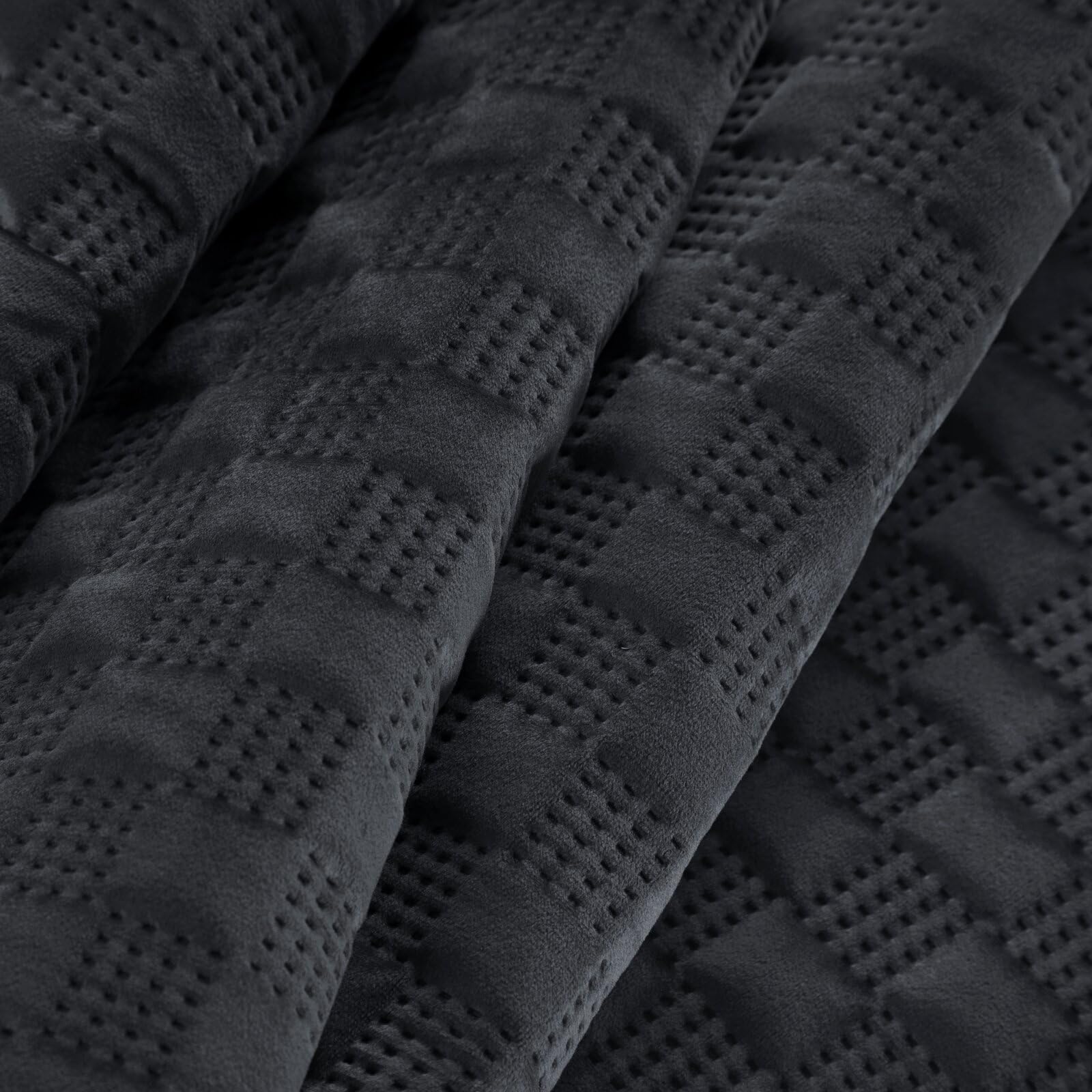 Karierte Bettdecke, Stillvolle Decke in Karomuster-Steppung, Velours Sofadecke, elegante Steppdecke, klassische Allzweckdecke, Samtdecke, Doppelbett, Sofadecke aus Samt (schwarz, 220 x 240 cm)