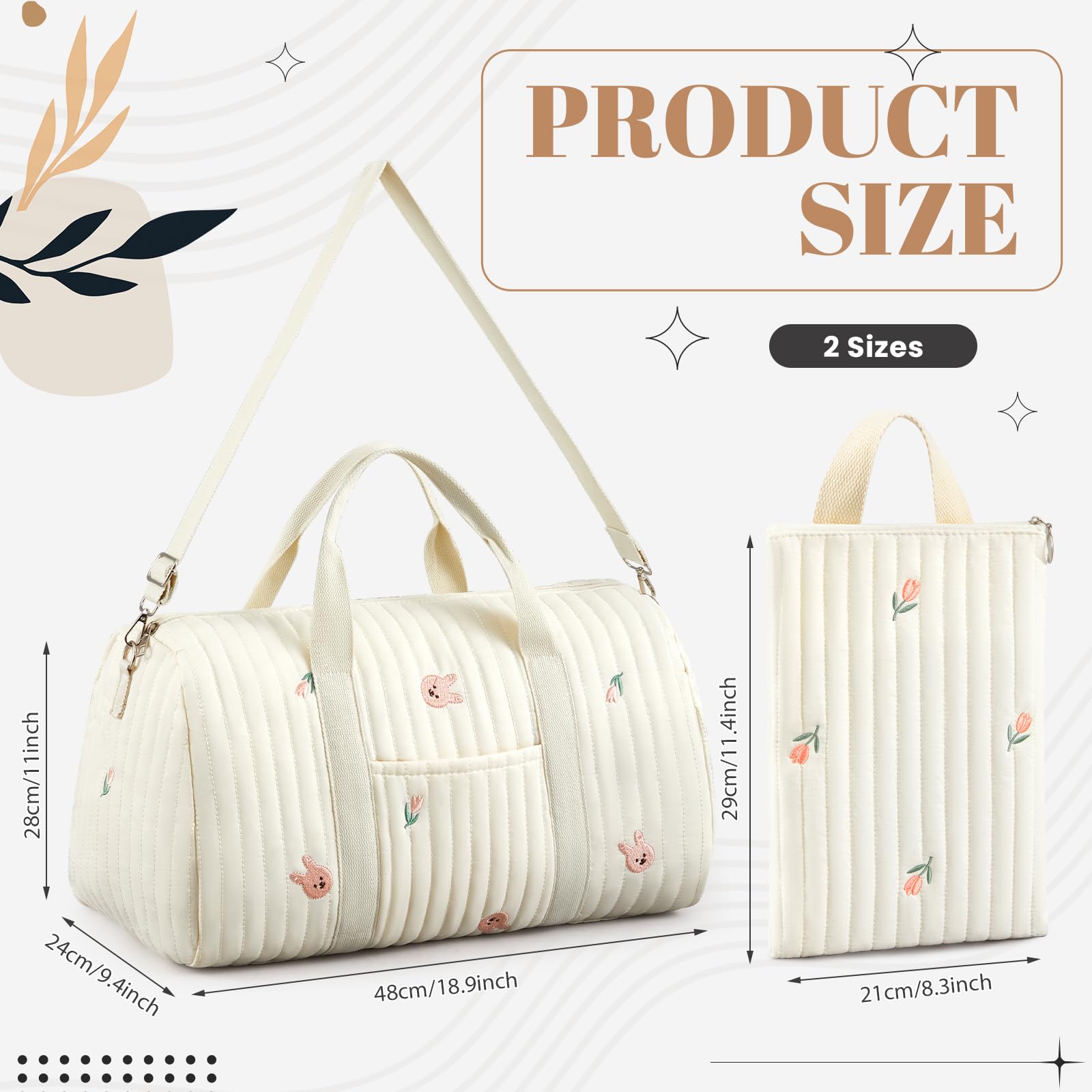 Paterr 2 bolsas de pañales grandes de viaje para mamá, bolsa de hospital, de algodón, pequeña, reutilizable, para mamá, enfermera (conejo)