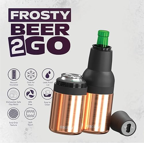 Miniatura 53 de Asobu Frosty Beer 2 Go Enfriador de botellas y latas de cerveza de acero inoxidable de doble pared con aislamiento al vacío y destapador de cerveza