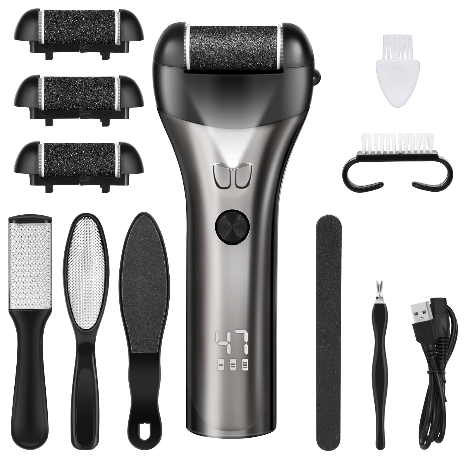 Lychico Electric Foot File Hard Skin Remover, Rechargeable Waterproof Callus Remover Foot Care Utensil, Professional Pedicure Tools for Hard Cracked Dry Dead Skin/Feet Care Exfoliator
