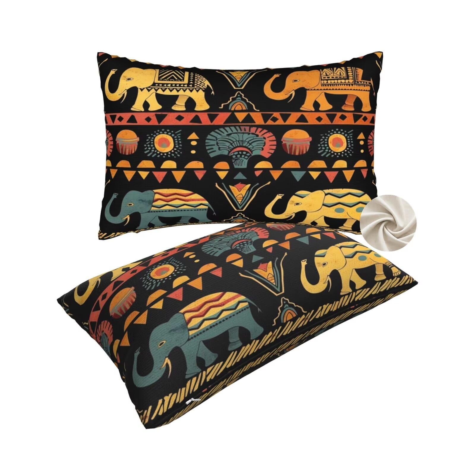 Housses de coussin 50x80 cm motif éléphant d'Afrique pour canapé et lit x2