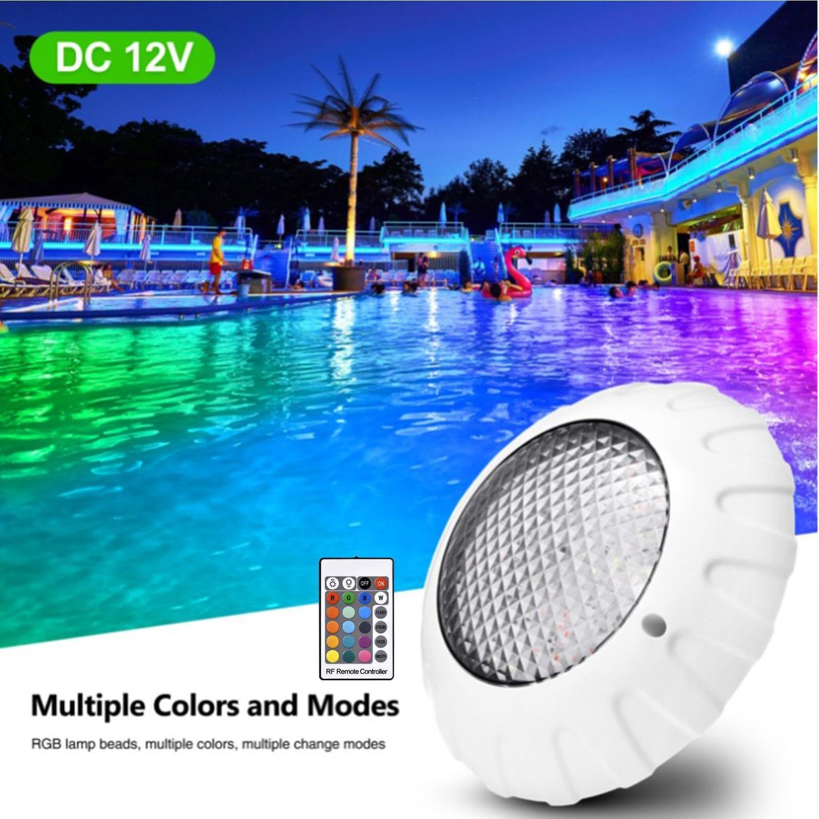 Zatapialne oświetlenie basenowe 38 W RGB 3000LM 6500K IP68 Wodoodporne | Wielokolorowe oświetlenie LED do spa umywalka prysznicowa fontanna ogrodowa kałuża kryta