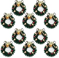 Vista 10 de 10 piezas de mini coronas artificiales de Navidad, casa de muñecas, corona de Navidad en miniatura para casa de muñecas, mini corona de Navidad