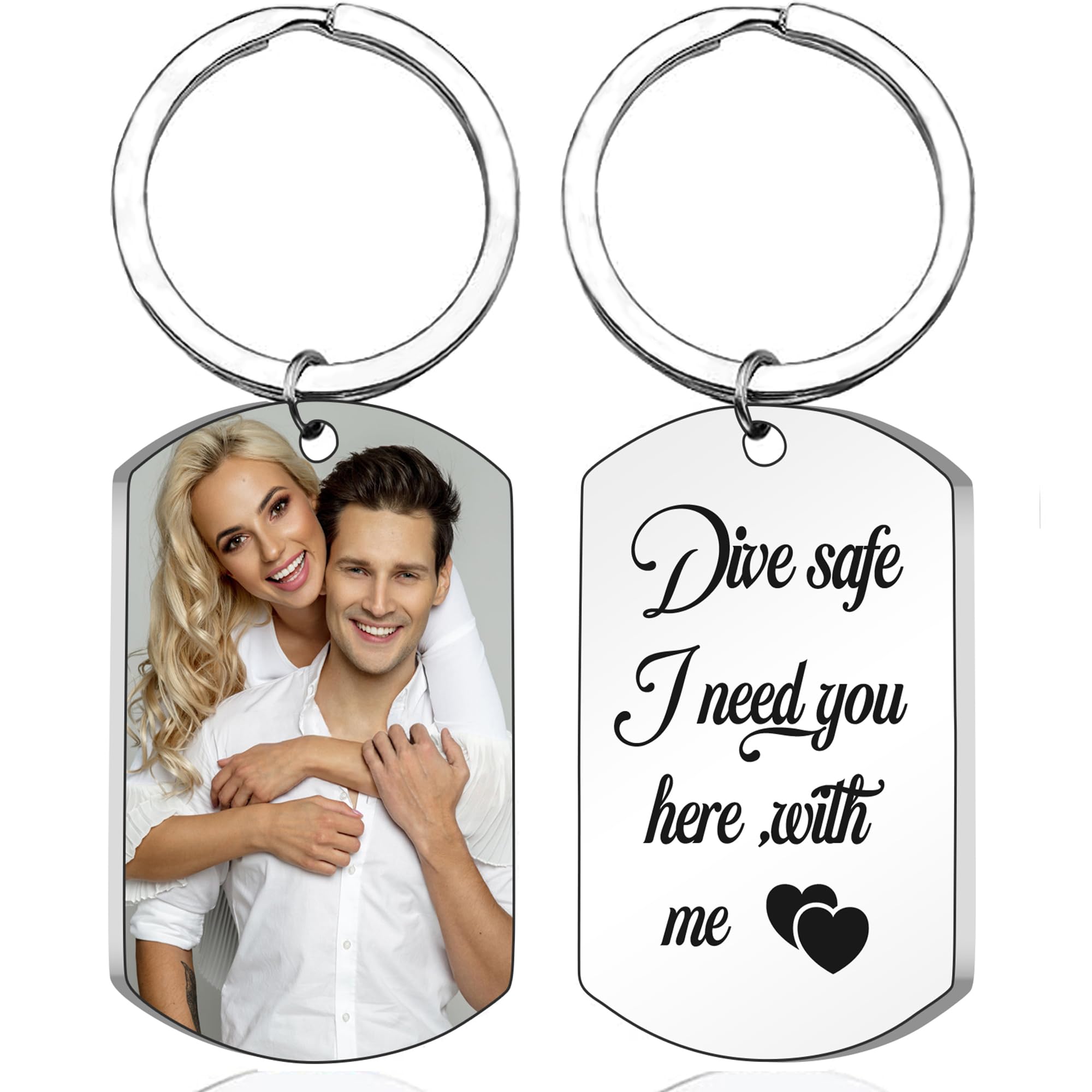 Toyofmine Unisex Color Photo & Text, Silver Personalised Photo Keyring, Custom Engraved Keychain Gift For Mum, Dad, Grandparents - Birthday, Mother's Day, Father's Day, Anniversary, Christmas Keepsake, Wedding Present
