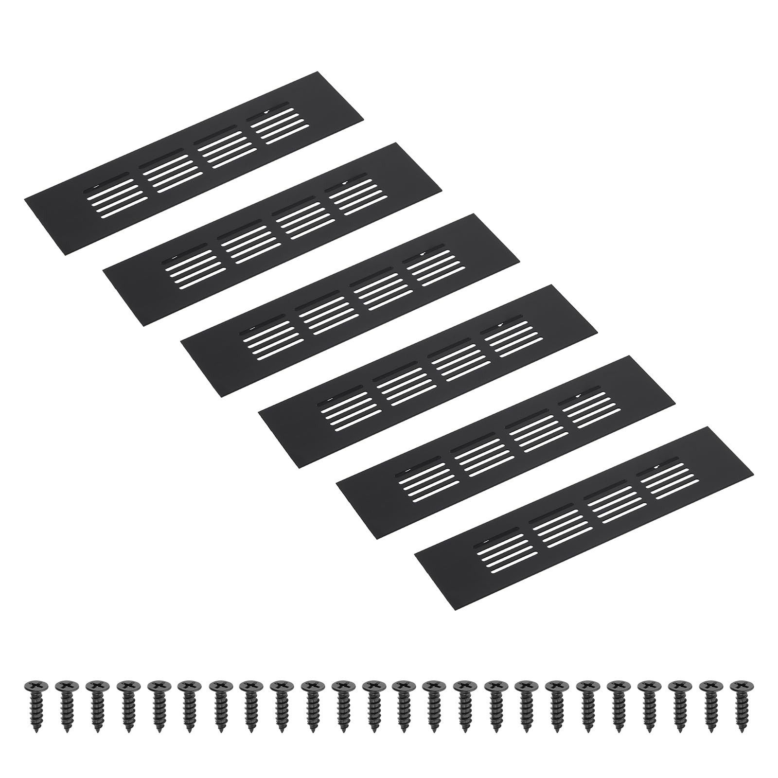 PATIKIL 8 x 2 Inch(200mm x 50mm) Rectangle Ventilation Grille, 6PCS Aluminum Air Vent Cover Louvered Ventilation Cover with Mounting Screws for Cabinet Closet Door Wardrobe, Black