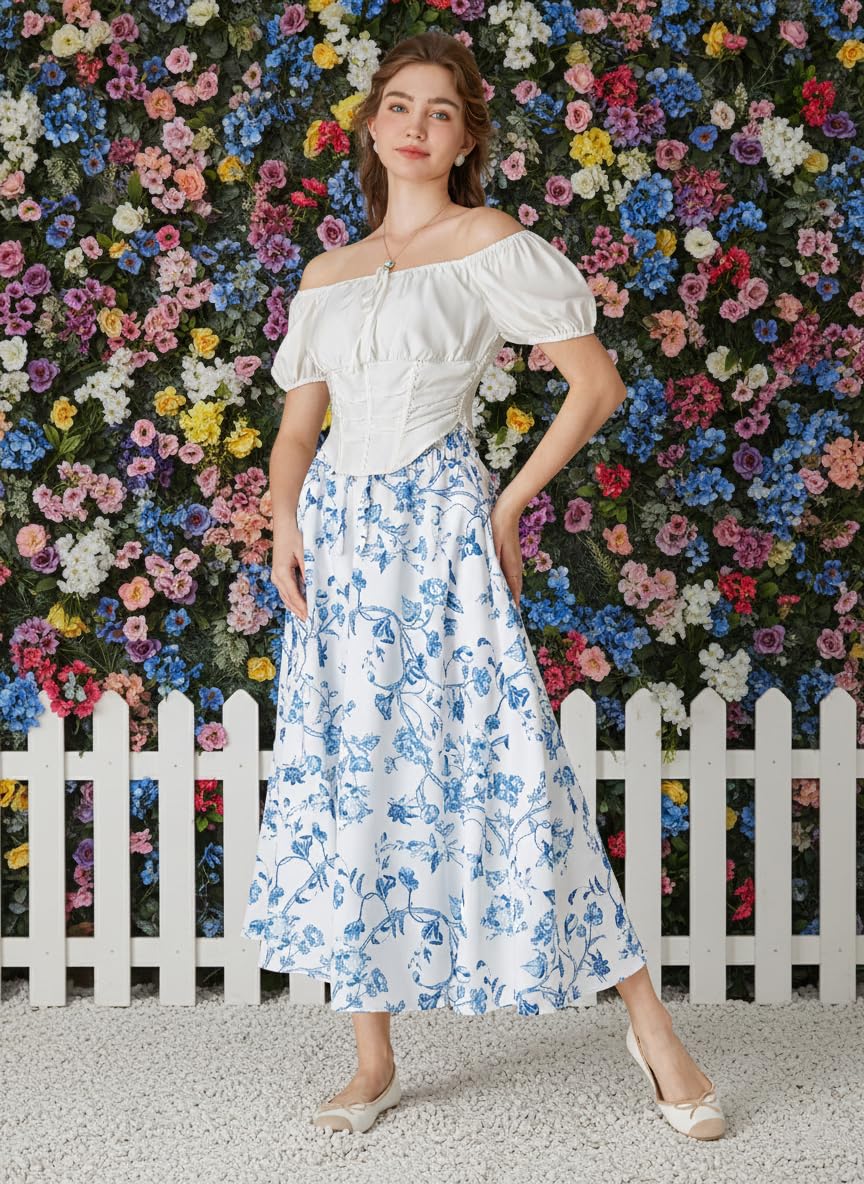 Scarlet Darkness - Renaissance - Jupe longue d'été à fleurs ample et fluide avec poches pour femme