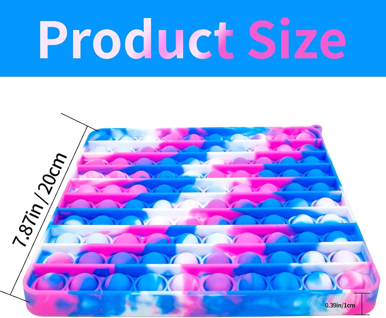 Pskdyhe Big Pop Its Fidget Toys , 8 Inch Stress Reliever Silicone Pressure Relieving Toy, for Kids Autism and Adult Anxiety Squeeze Sensory Toy（Pink Blue White）