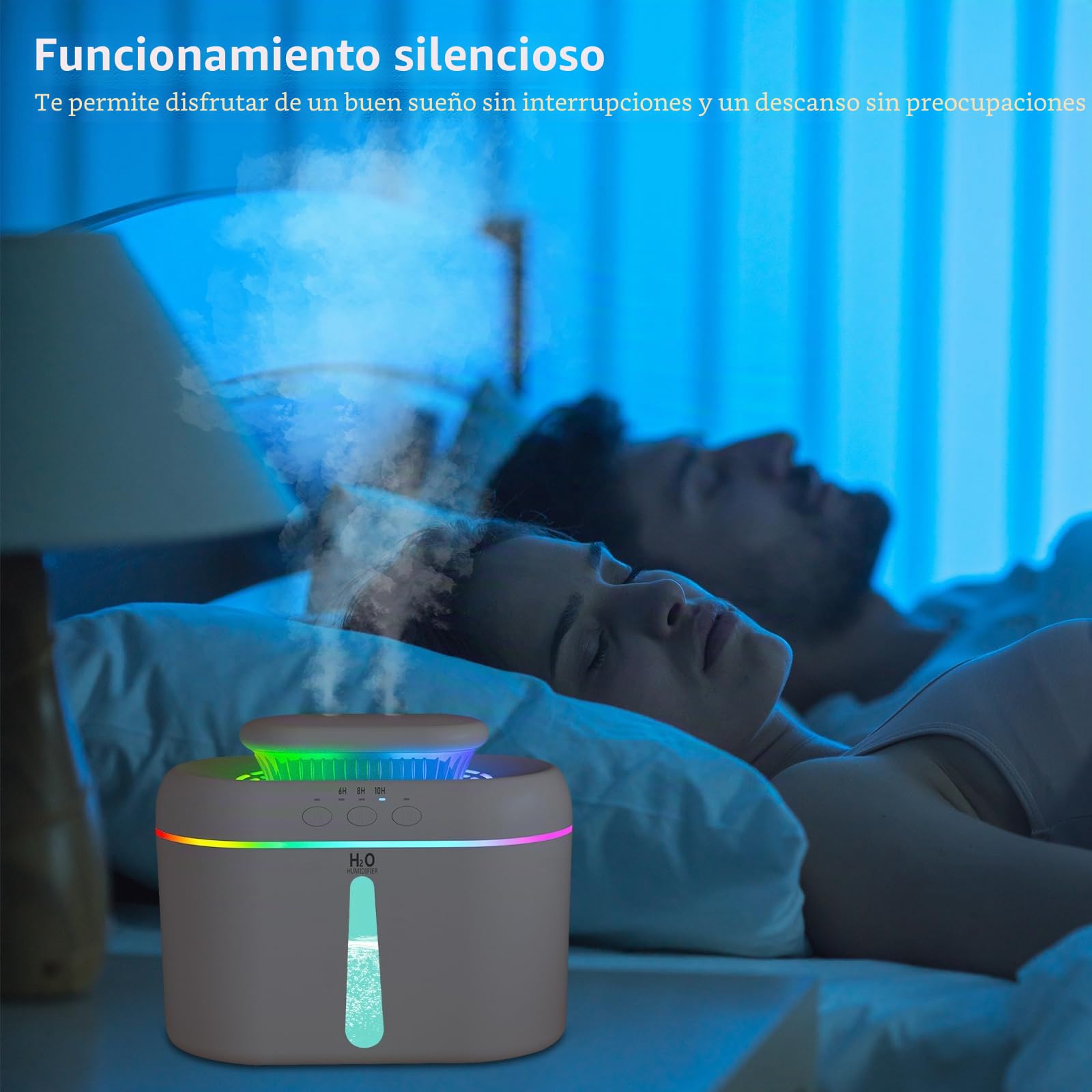 Humidificador de aire 2L para habitación bebé plantas con 2 modos nebulización ajustables y luz nocturna LED 28dB