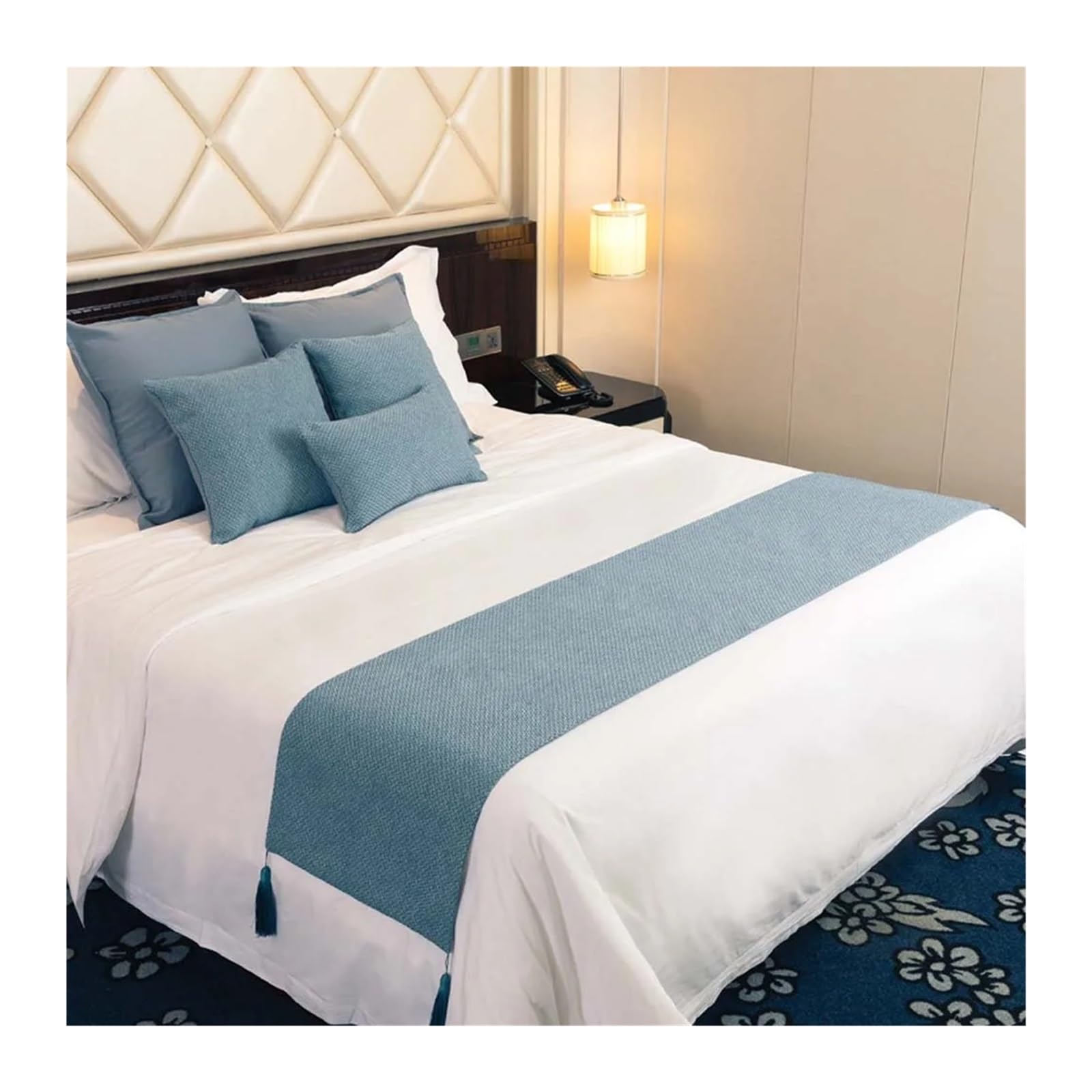 SHENJMAI Bed Runner Two-sided Bed Runner Solid Color Tassels Hotel Bedroom Decor Runners Tail Towel Pillowcase Home Flag(Light blue,45X210cm-17.7X83inch)