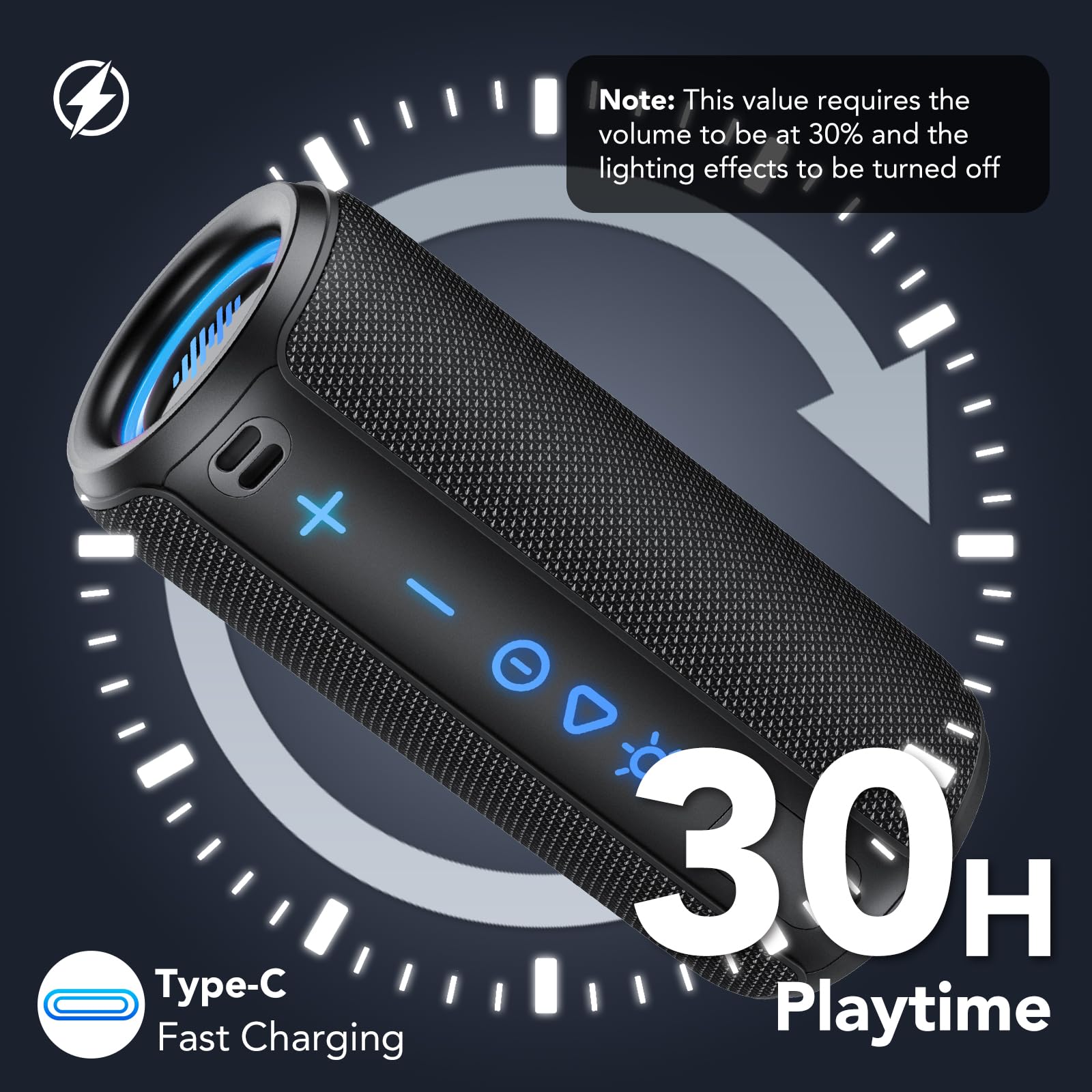 Cassa Bluetooth Portatile Potente 30W, Altoparlante Bluetooth 5.4 con Miglioramento Basso 3.0, IPX7 Speaker BluetoothAccoppiamento TWS, 30H di Autonomia con 8 Modalità RGB, Supporto Micro-Con, AUX, TF