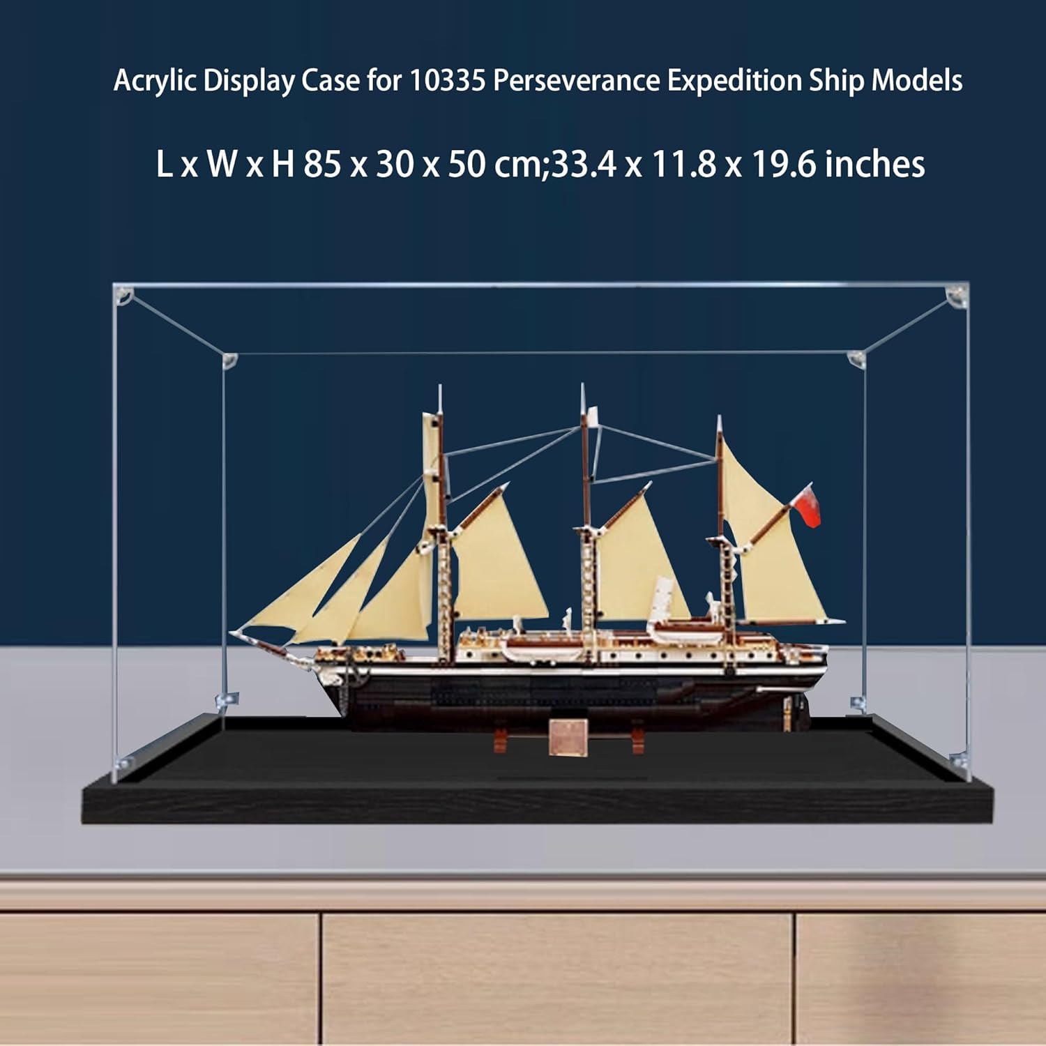 Acrylic Dustproof Display Case for Collectibles, Action Toys, Miniature Building Blocks, Display Case for Le-go 10335 Expedition Ship Model (NOT Included The Model) (Transparent 3mm)