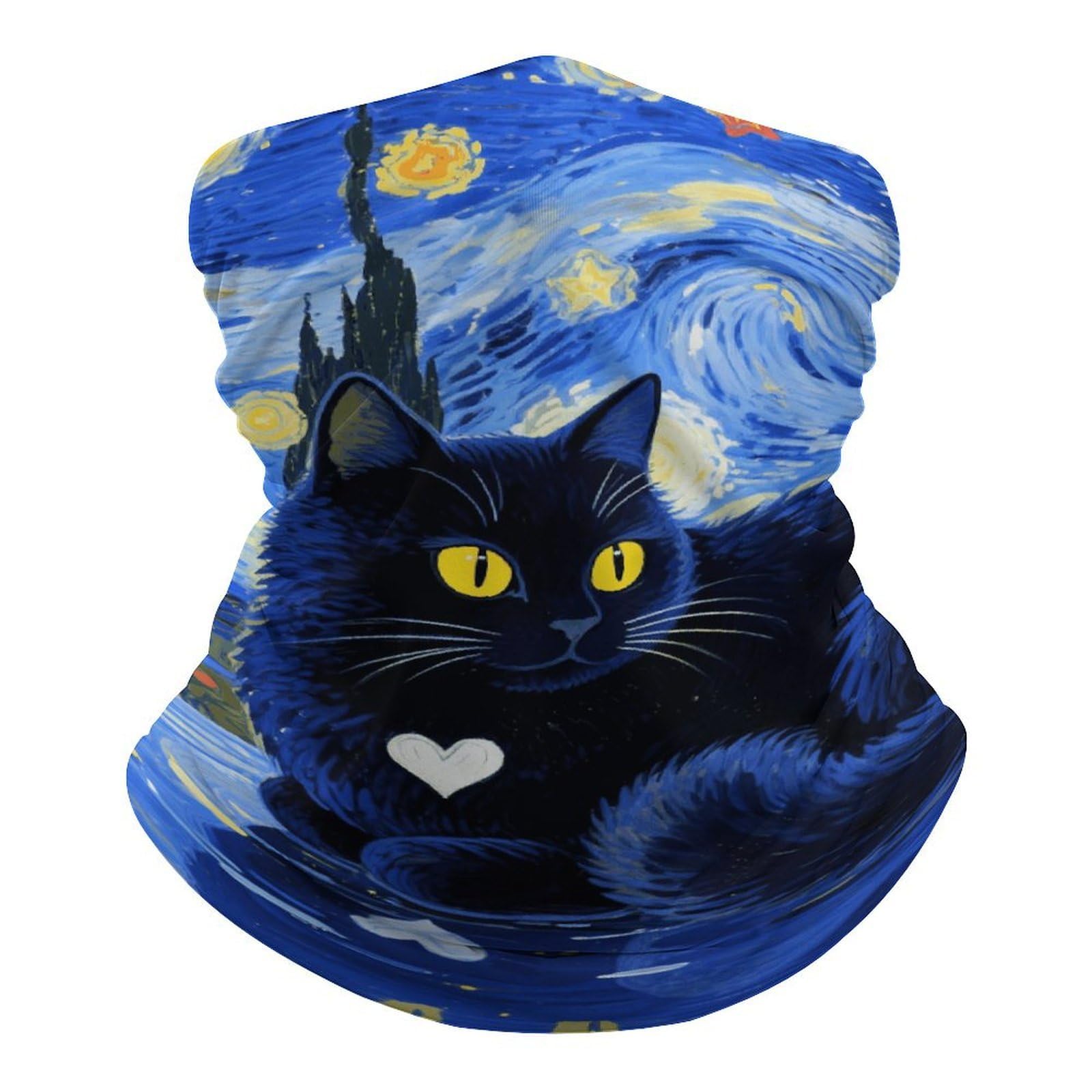 Fodpand Unisex White Black Cat Neck Gaiter Breathable & Moisture-Wicking Face Mask Bandana Balaclava Sun Protection Face Cover Scarf Lightweight Seamless Design For Outdoor Sports Hiking Fishing Cycling