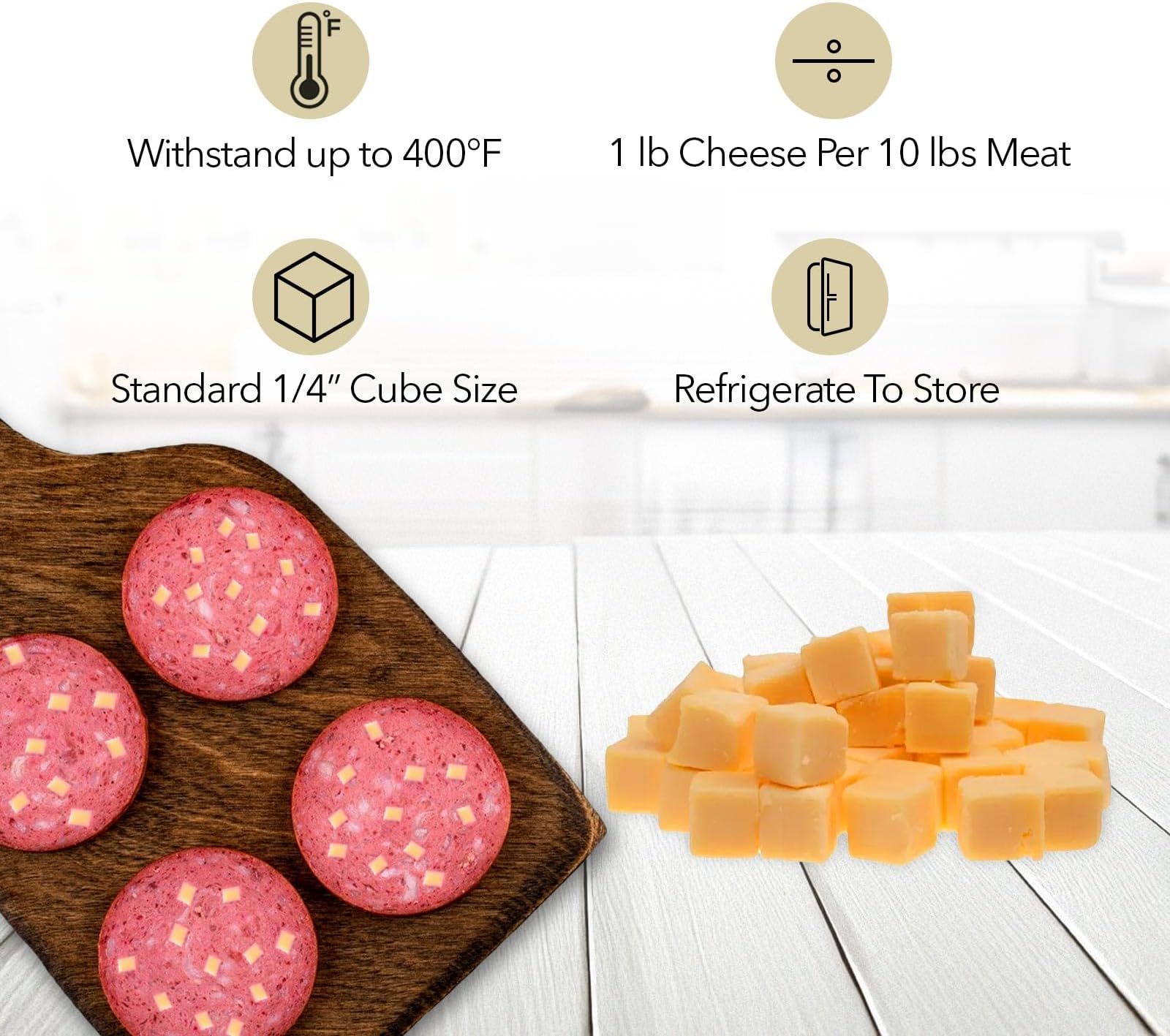 The Sausage Maker High Temp Pepper Jack Cheese for Sausage Making, 1/4 inch Diced Cube, 400° Temperature High Heat Cheese for Grilling, Salami, Snack Sticks, Summer Sausage - 2 Pound (2 x 1lb)