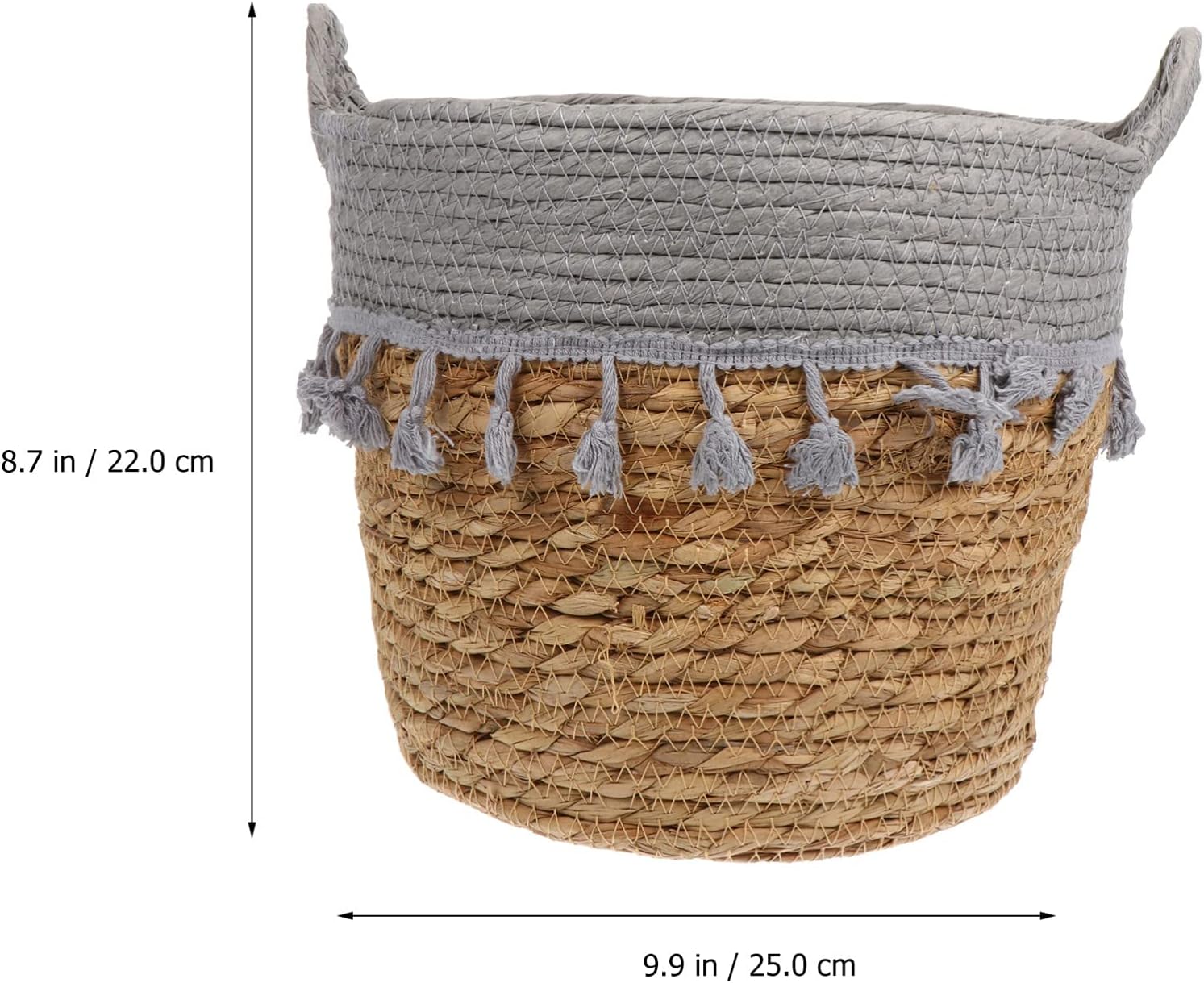 ERINGOGO 10 Inches Seagrass Plant Basket, Floor Flower Pot Woven Planter with Plastic Liner, Cotton Handle, Plant Pots Cover, Storage Basket for Indoor Plants, Home Decor