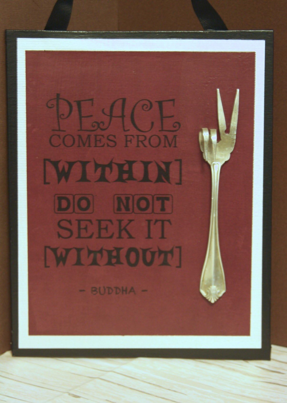 Peace sign from Buddha, upcycled silverware art, Vintage silverware made for zen plaque, office decor, home decor,