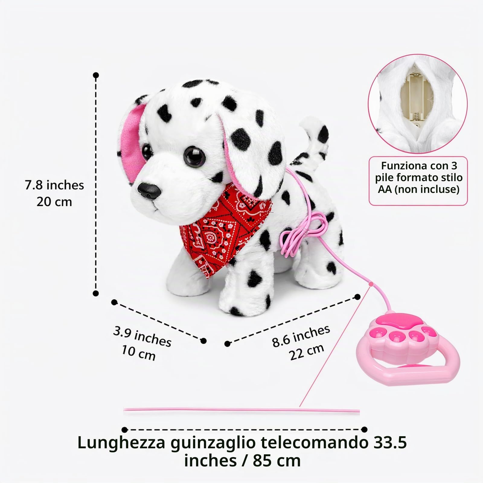YH YUHUNG Cane Dalmata che Cammina e Abbaia, Peluche con Guinzaglio