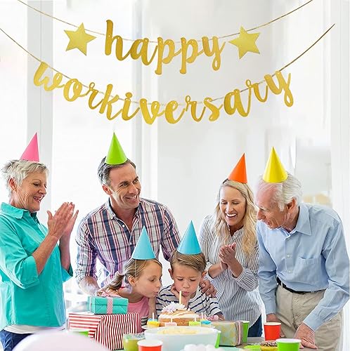 Miniatura 2 de JENSENLIN Cartel de Happy Workiversary, letrero de papel dorado con purpurina para fiesta de trabajo, oficina, fiesta, decoración de fiesta de