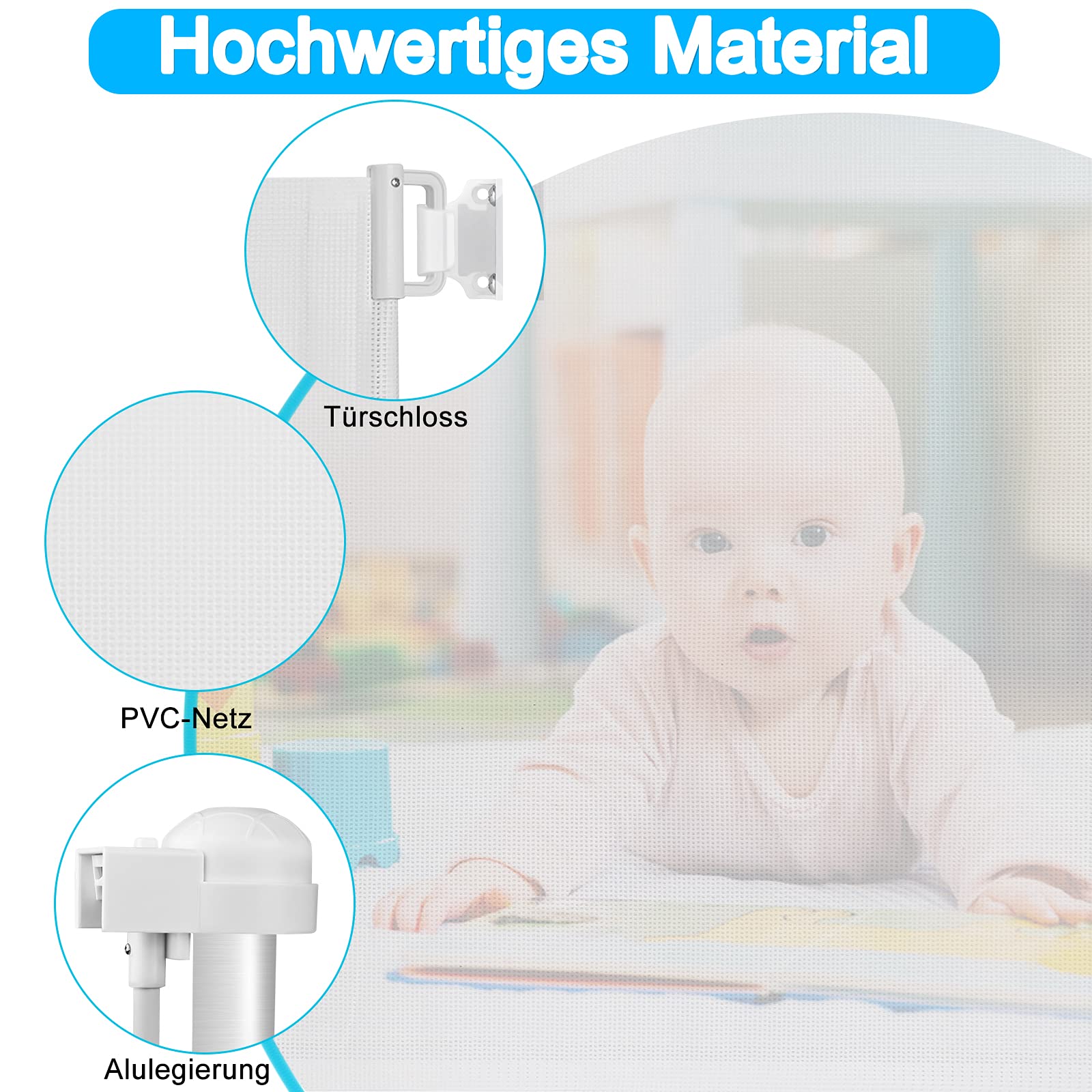 JOIEYOU Traphek, uittrekbaar, 0-180 cm, babybeschermingsrooster met dubbel slot, stabiel deurbeschermingsrooster, hondenbarrière, intrekbaar, kinderbeschermingshek voor trappen, deuren en gangen (wit