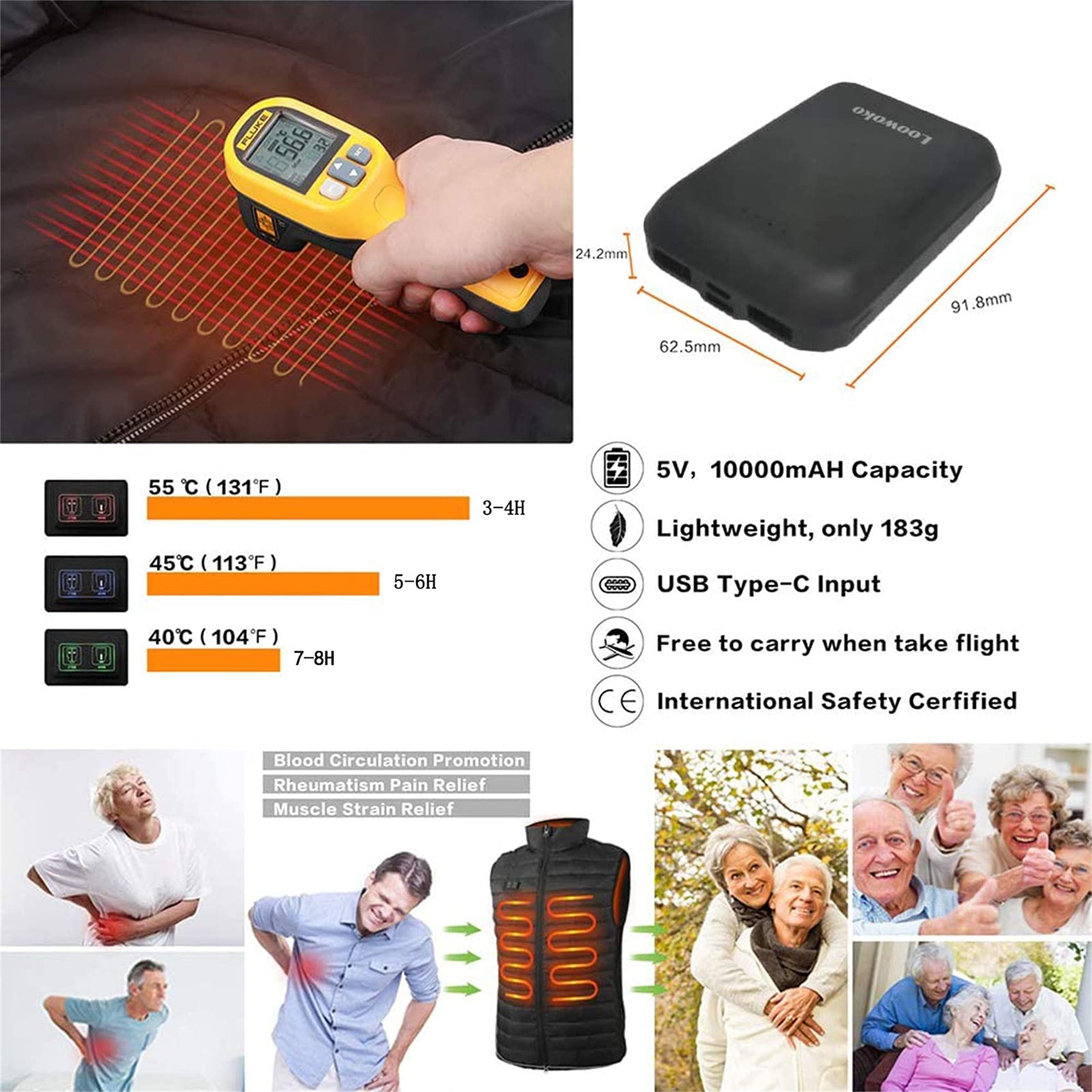 Zewnętrzna elektryczna kamizelka grzewcza USB zimowa tkanina termiczna z piór Camping piesze wycieczki ciepła kurtka myśliwska,Ogrzewanie pleców
