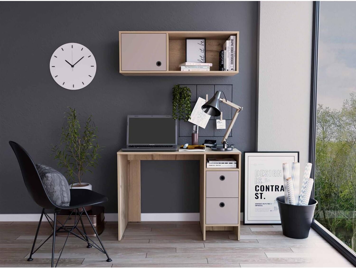 Office Desk Set with Wall Cabinet - Modern Home Office Furniture