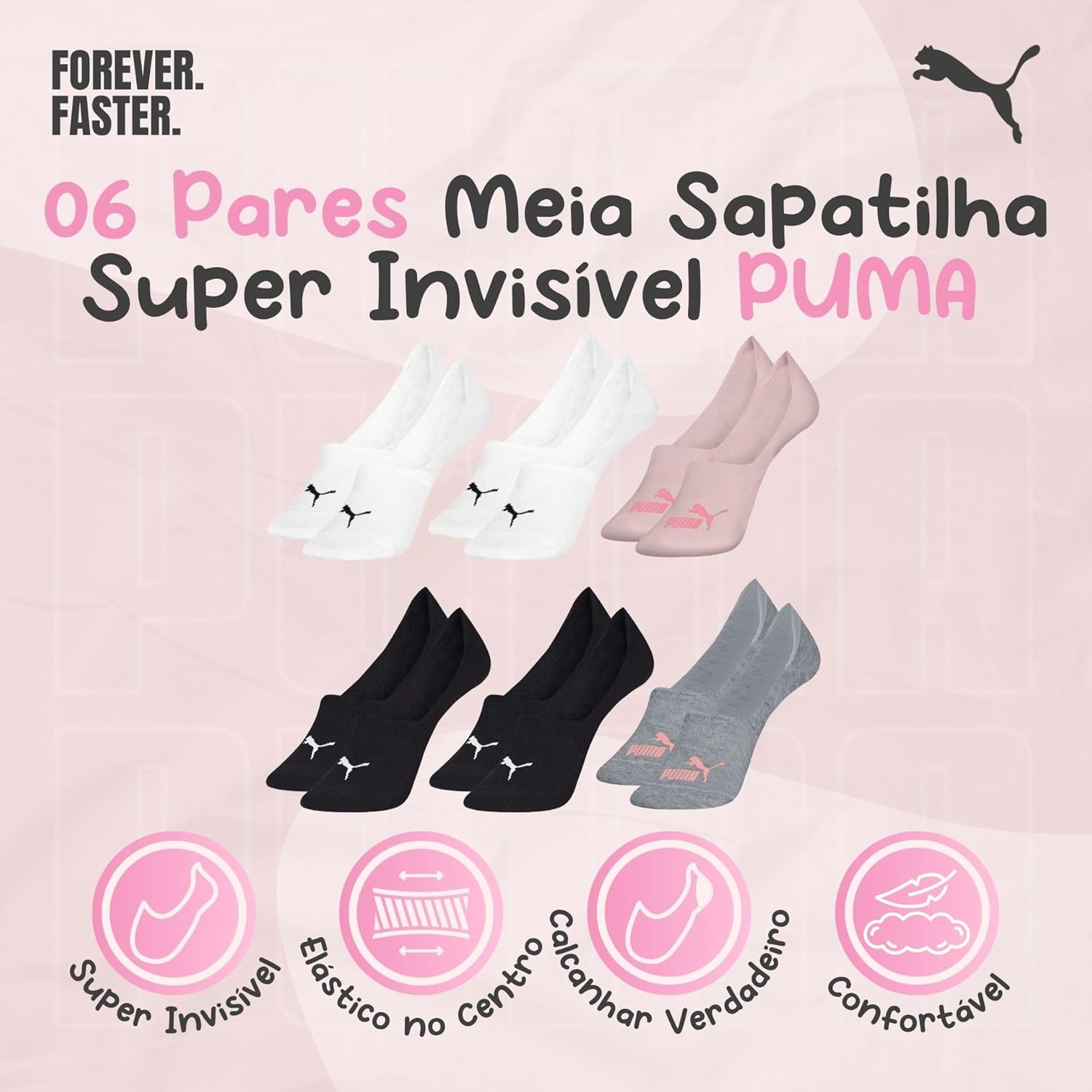 Kit 06 Pares Meias Puma Sapatilha Super Invisível Feminino Adulto em promoção! Veja a oferta e mais achadinhos de Moda íntima 9 Hoje é o melhor dia para comprar Kit 06 Pares Meias Puma Sapatilha Super Invisível Feminino Adulto com aquele preço maroto! Promoção! Aproveite a oferta! 9