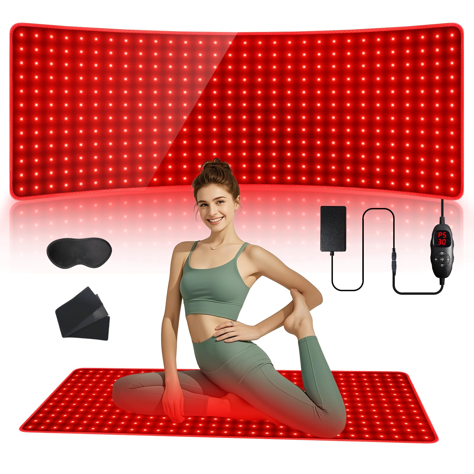 30'' x 14'' Rotlichtmatte für den Körper, 360 LEDs, flexibles Nahinfrarot-Lichtpad, 660 nm & 850 nm Lichtdecke für Rücken, Bauch und Knie, 9 Timer und 5 Helligkeitsstufen, 3 Modi