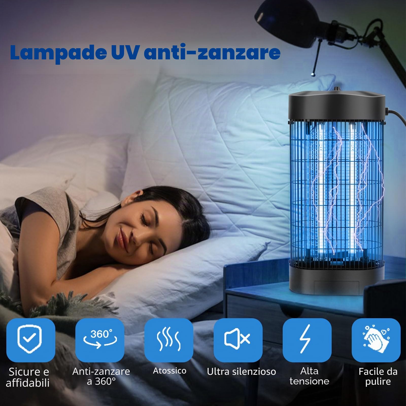 Lampada Antizanzare, Zanzariera Elettrica 18W Lampada Zanzare con UV LED, Zanzare Elettrico Silenziosa Interni Lampada Antizanzare Elettrica per Giardino Cucina Mosche e Altri Insetti Volanti