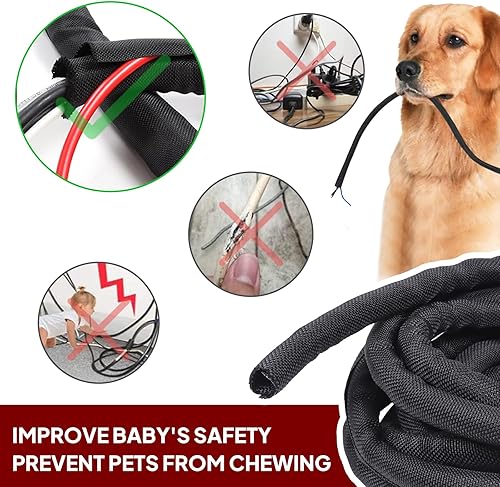 Miniatura 8 de Mangas de gestión de cables trenzados, color negro, protector de cable de tubería de telar de alambre, autoenvoltura (12 "-20 pies)