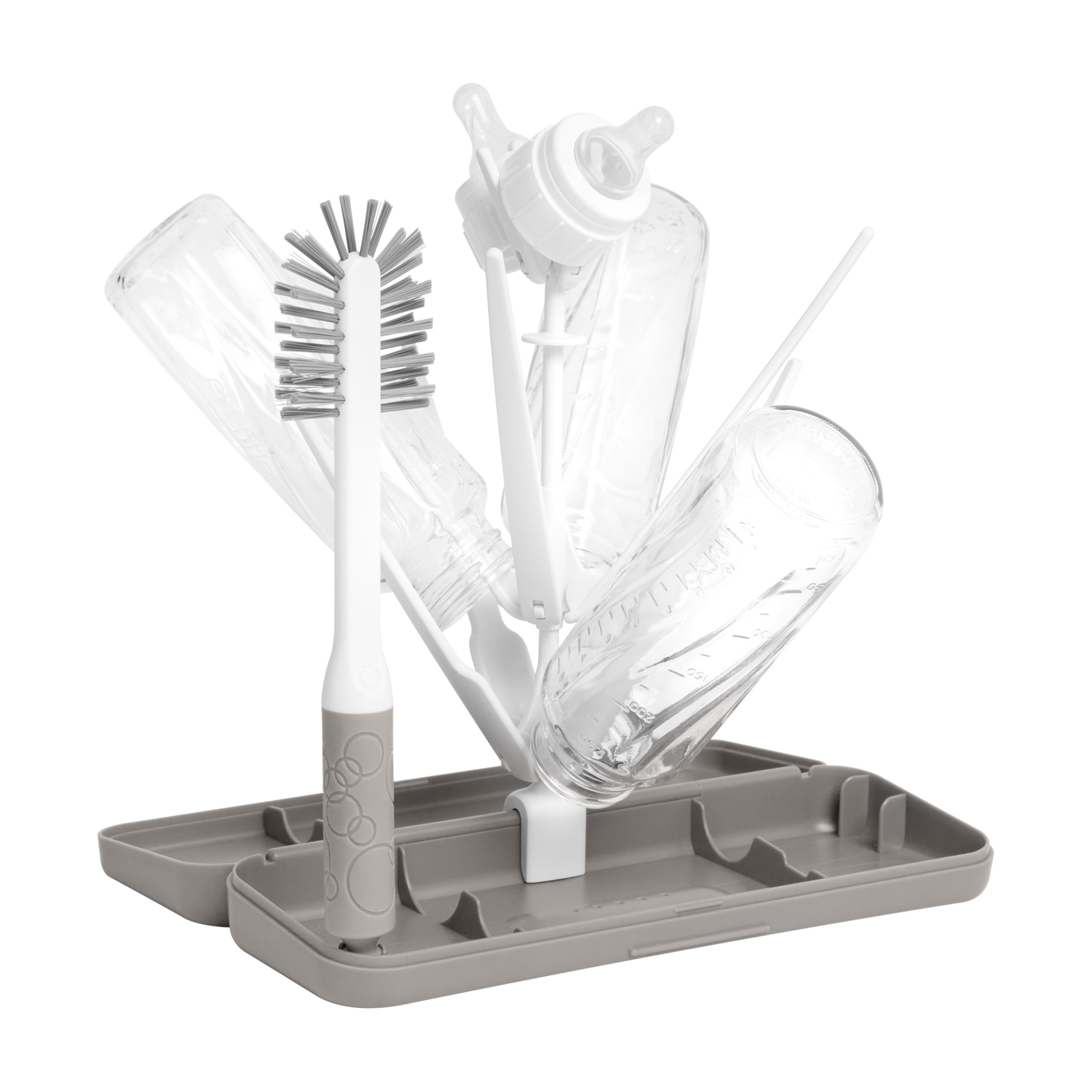 Ubbi On-The-Go Drying Rack and Brush Set, includes Travel Case and Bottle Brush for Compact Storage, Holds Up to 8 Bottles, Baby Travel Accessories,