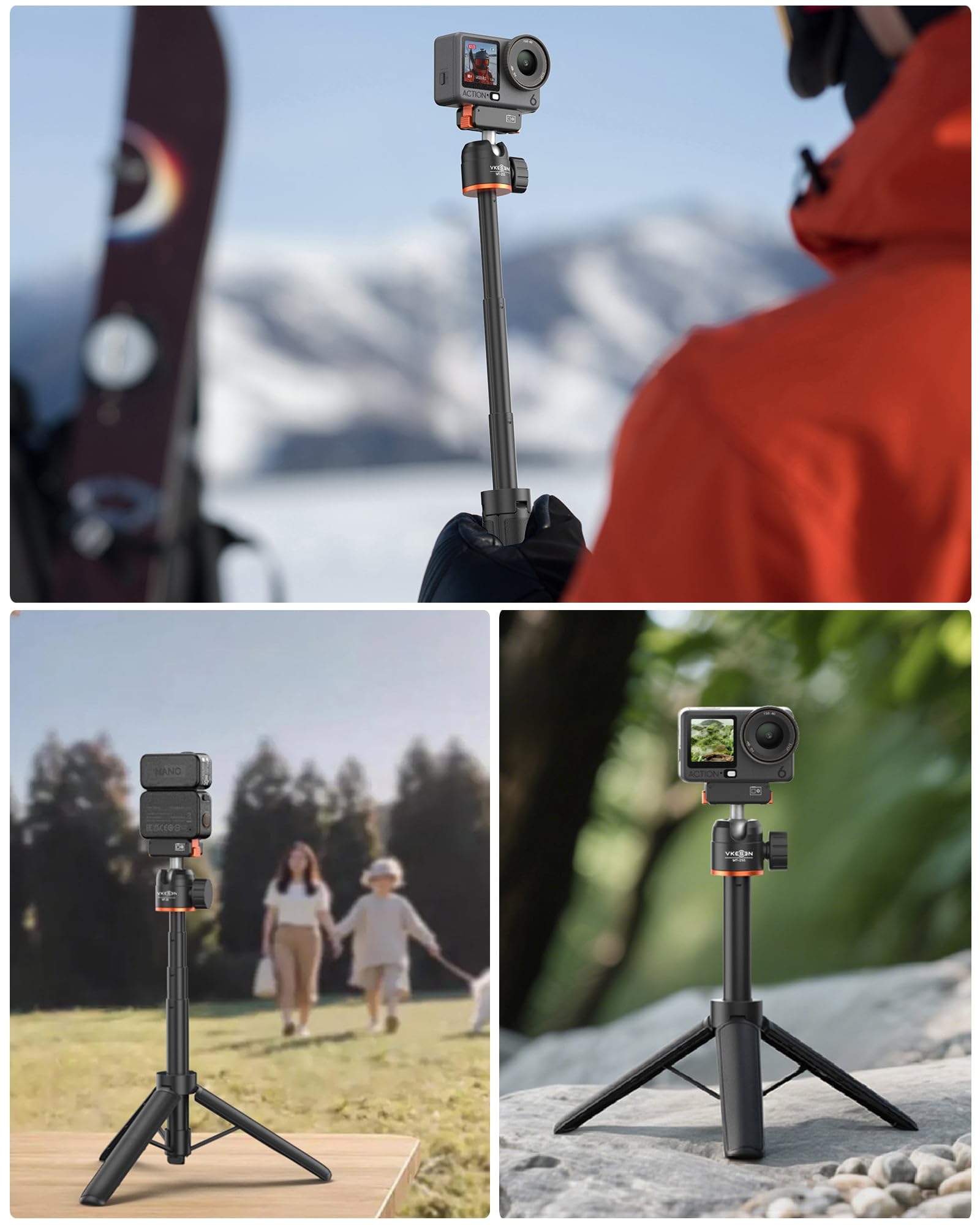 Mini trépied 54 cm pour DJI Osmo Nano/Osmo Action 6, Poignée Extensible 2-en-1 avec Barre d’Extension & Tête Sphérique à 360°, Perche à Selfie, Support de Vlogging de Voyage, Accessoires