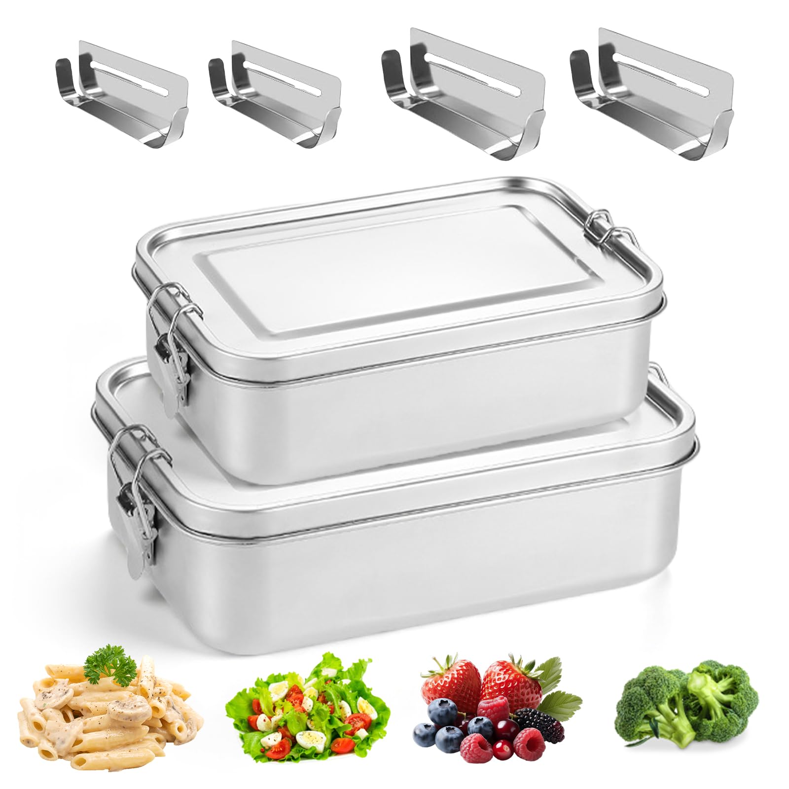 BORDEAG Lunch Box In Acciaio Inox,850ml+1400ml Contenitore Per Il Pranzo In Acciaio Inox Con 2 850ML+2 1400ML Partizione Rimovibile,Lunch Box Acciaio Inossidabile Per Bambini E Adulti