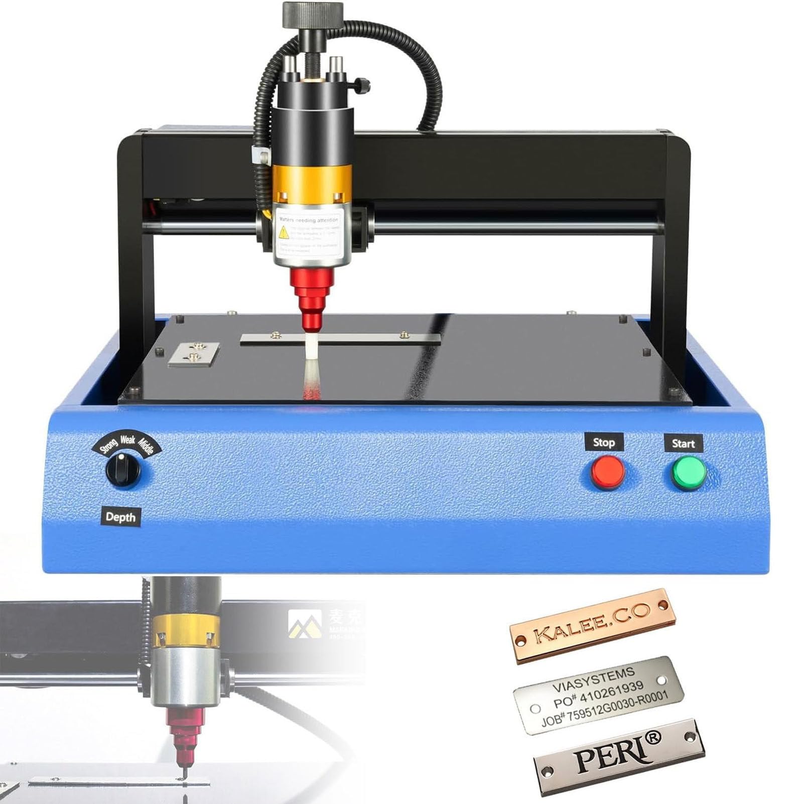 Elektryczna maszyna do znakowania metalu do grawerowania metalowych tabliczek znamionowych i etykiet, wysoka prędkość znakowania 5 cm/s, nadaje się do stali i tworzywa sztucznego, 20 x 15 cm