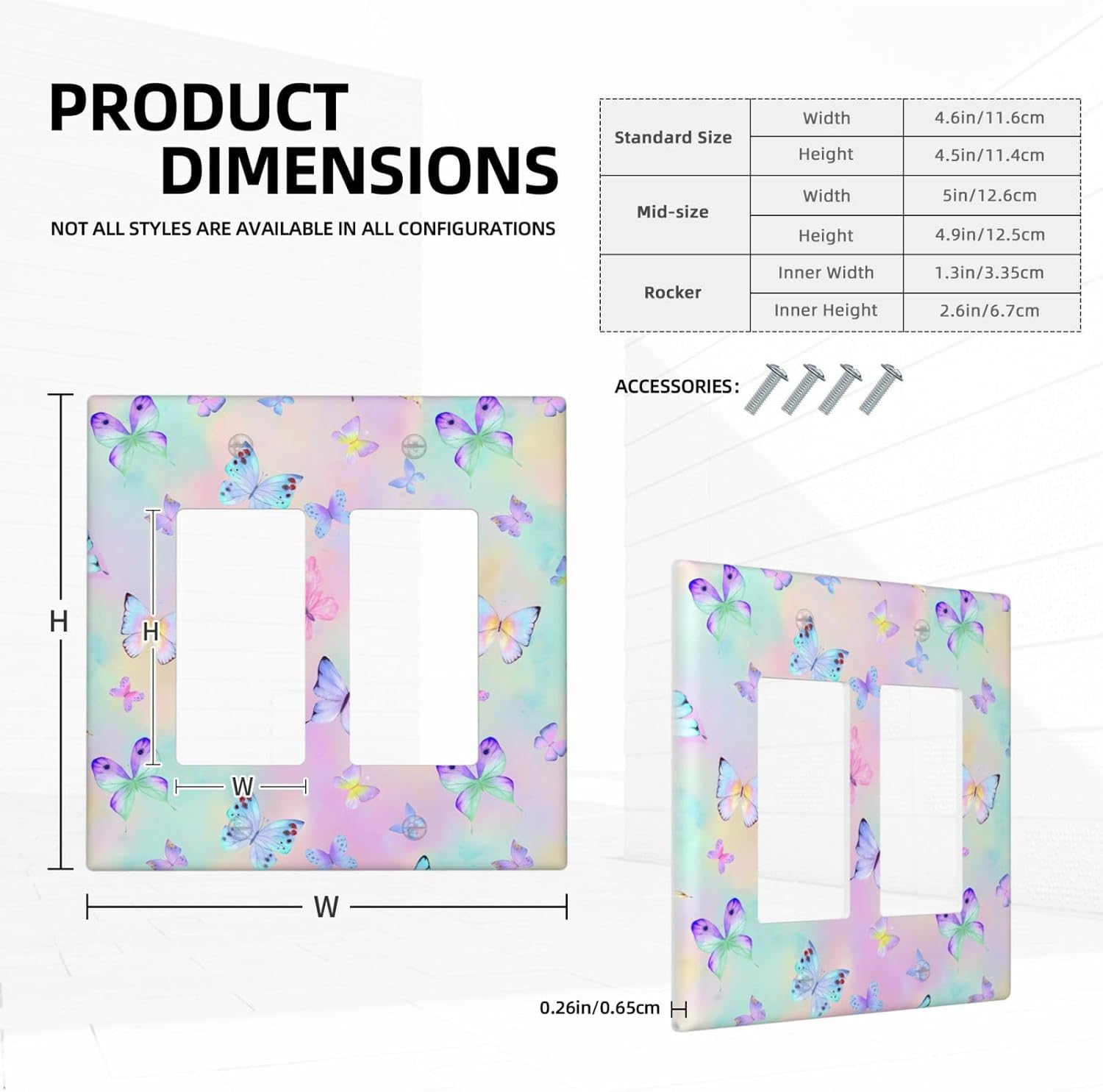 Purple Butterfly Light Switch Cover 2 Gang Double Rocker Colourful Wall Plate Decorative Lightswitch Receptacle Outlet Switchplate Faceplate for Bathroom Kitchen Girls Bedroom